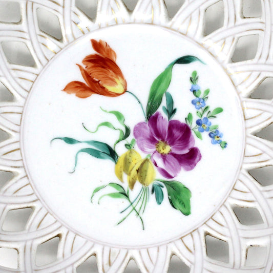 Bowl, B&P Wurttemberg, Bauer & Pfeiffer, Hand Painted Florals, Pierced, Antique
