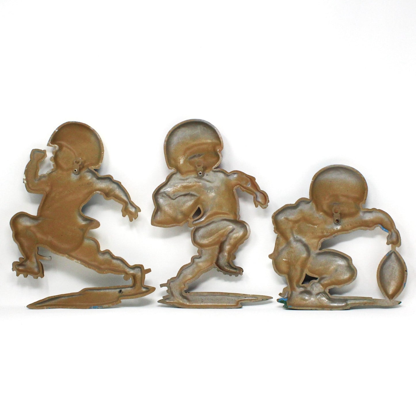 Art, HomCo, Football Players, Cast Metal Wall Plaques Wall Decor, Set of 3, Vintage
