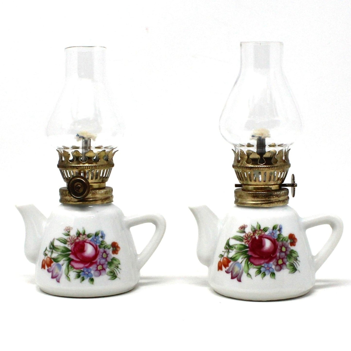 Oil Lamp, Mini Teapot Shaped Porcelain Lamp, Vintage Japan