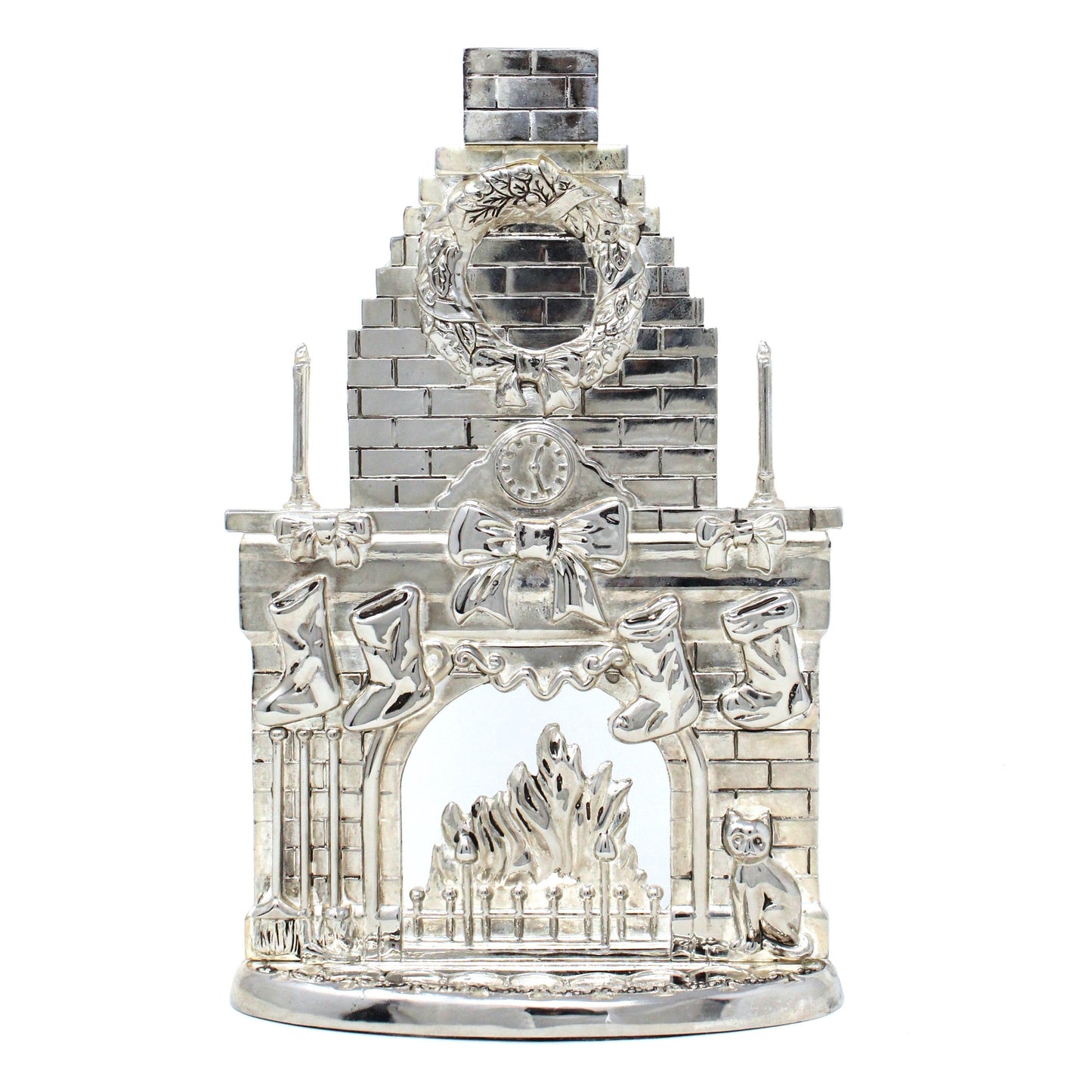 Candle Holder, Godinger, Silverplate, Christmas Fireplace Mantel, Vintage