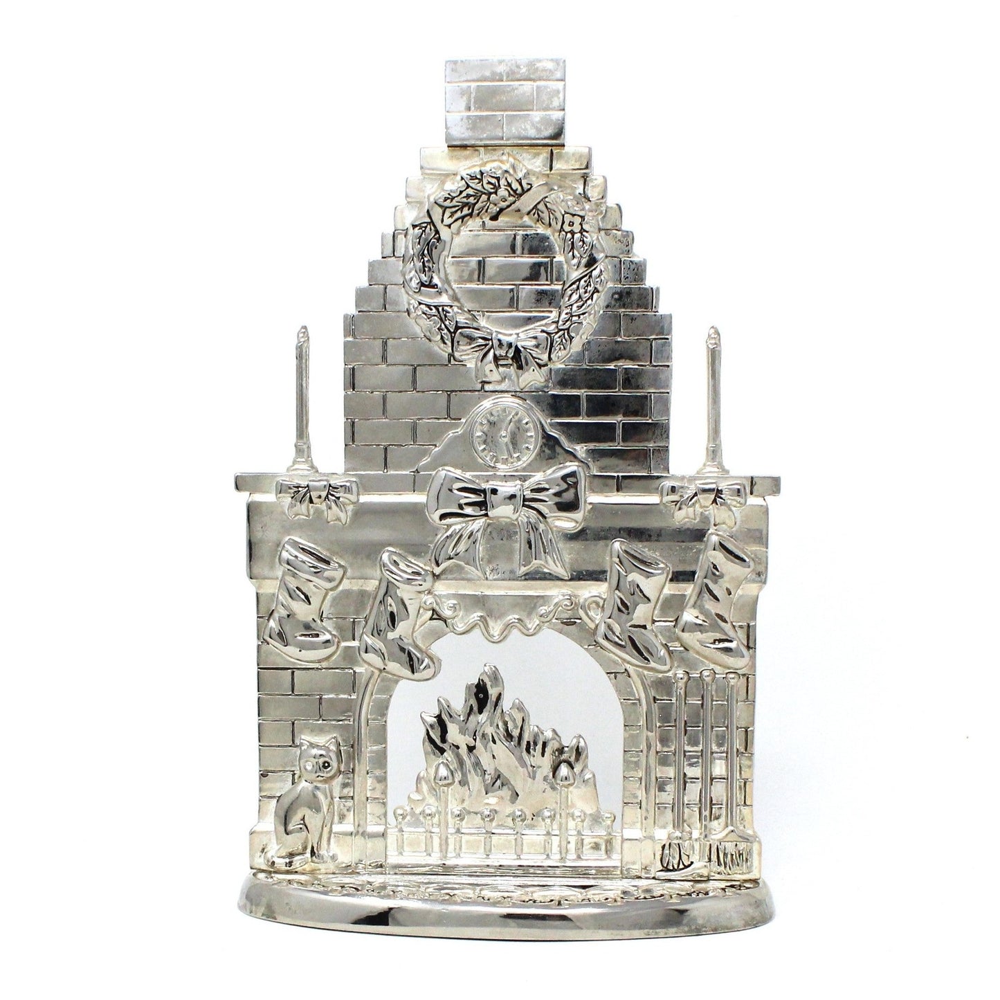 Candle Holder, Godinger, Silverplate, Christmas Fireplace Mantel, Vintage