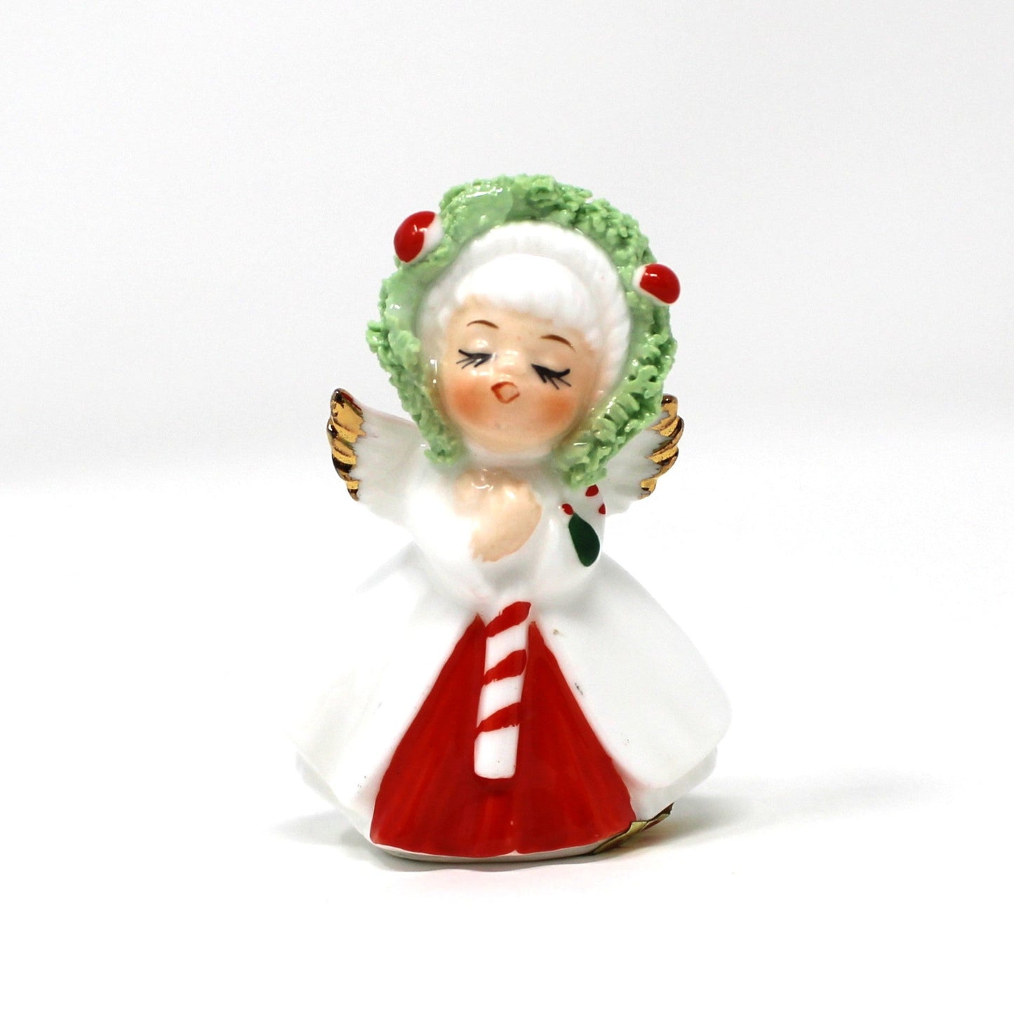 Figurines, Napcoware, Christmas Angel with Candy Cane, Miniature Bone China Spaghetti, Taiwan, Vintage