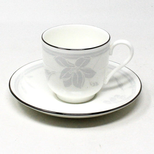 Demitasse & Saucer, Mikasa, Ovation White, Lotus Flower, Vintage Japan