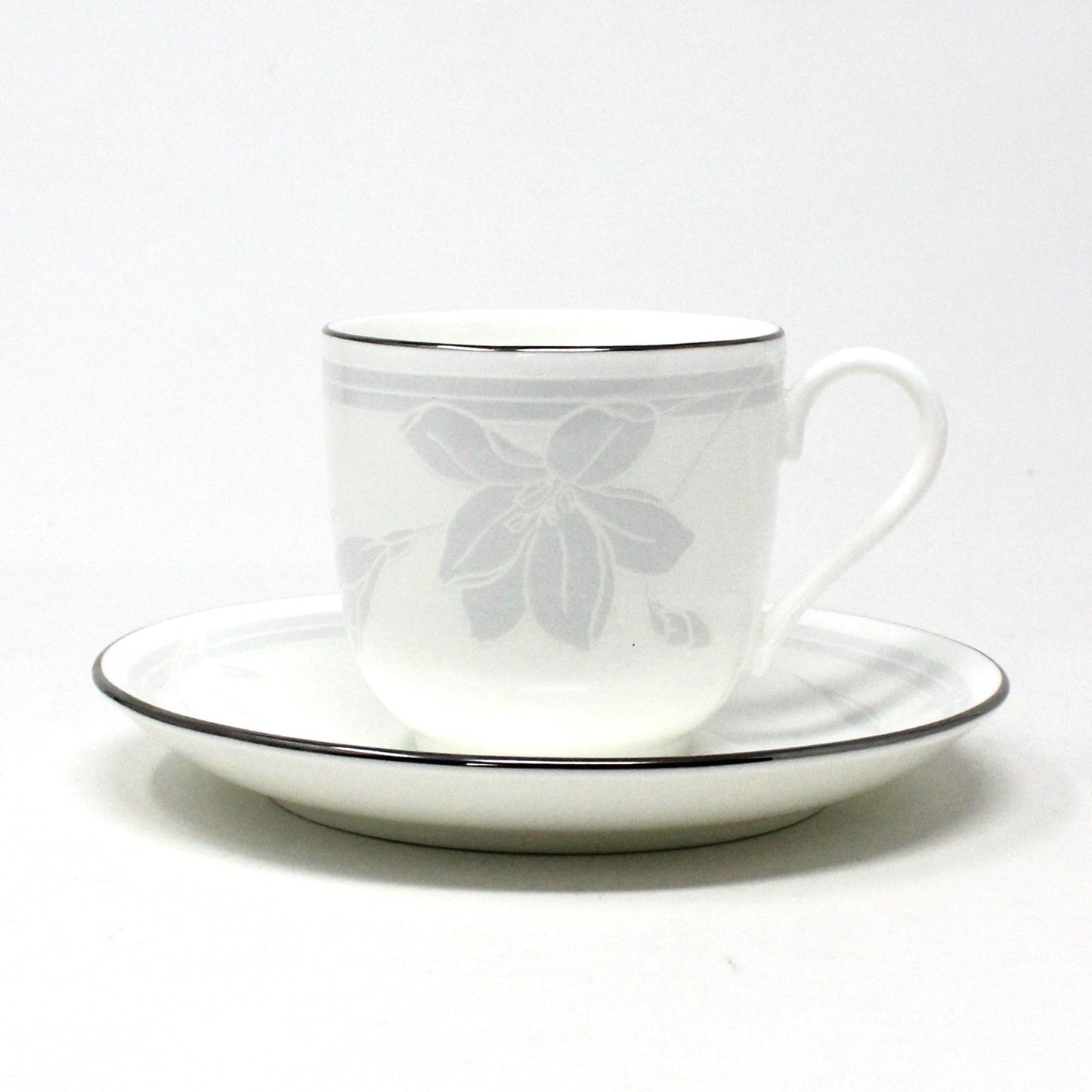 Demitasse & Saucer, Mikasa, Ovation White, Lotus Flower, Vintage Japan