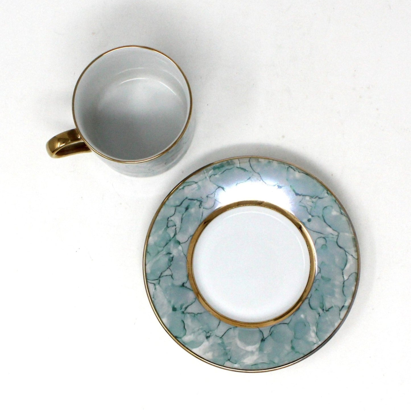 Demitasse & Saucer, Iridescent Marbled Blue Design, Vintage Japan