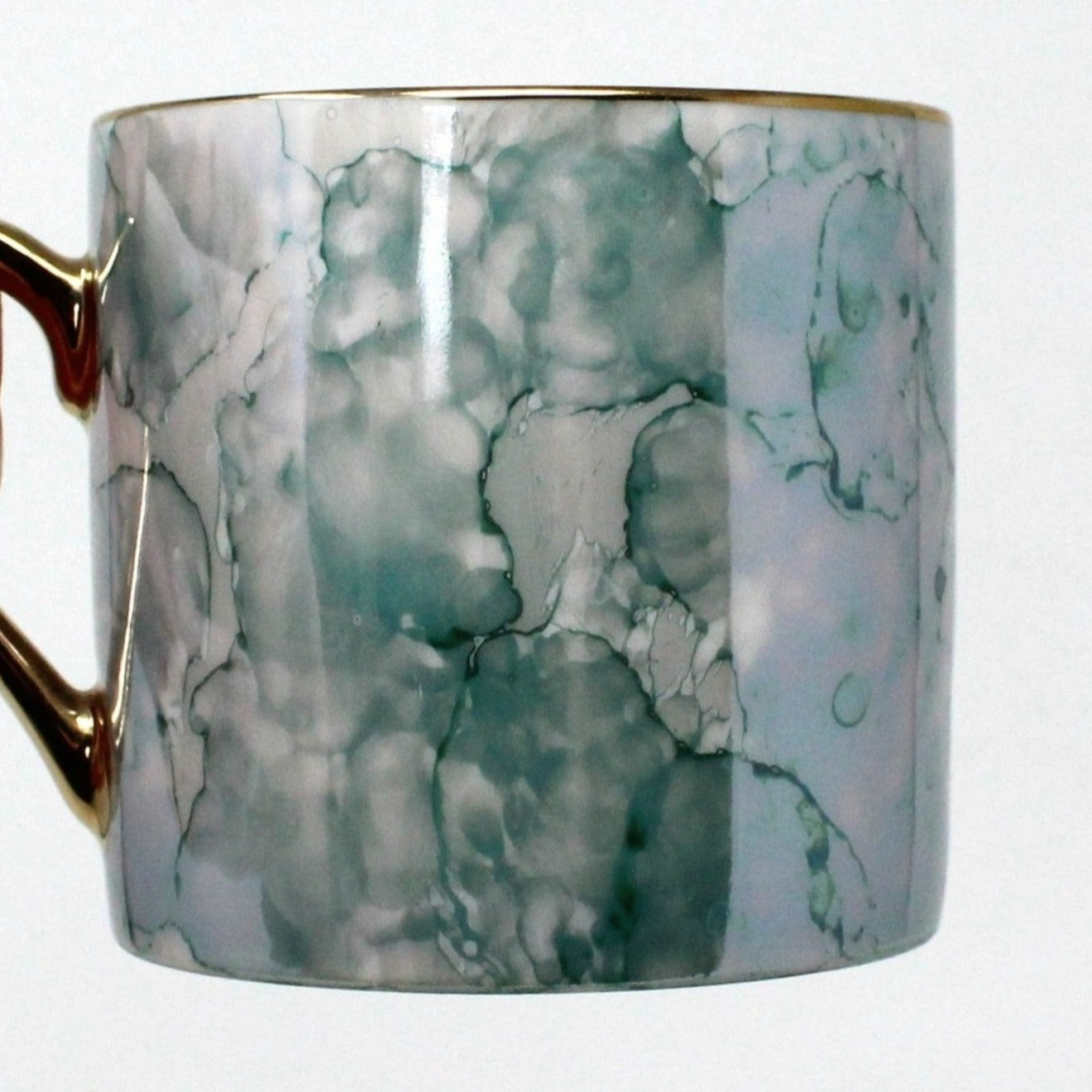 Demitasse & Saucer, Iridescent Marbled Blue Design, Vintage Japan