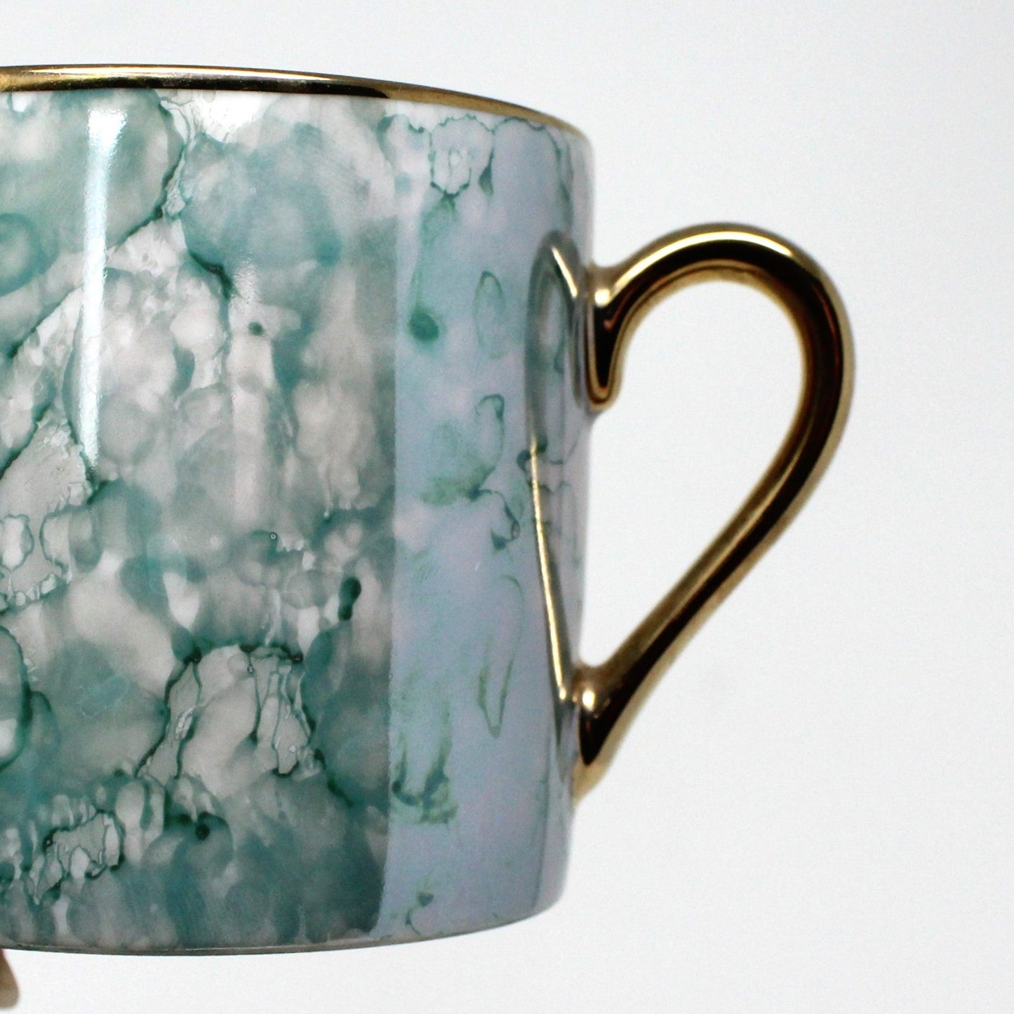 Demitasse & Saucer, Iridescent Marbled Blue Design, Vintage Japan