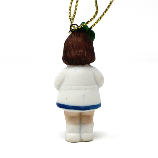 Ornaments, Miniature Little Girl with Heart, Porcelain Bisque, Vintage