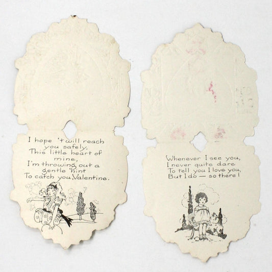 Greeting Card / Valentine Card, Whitney Made, Girl with Hat / Girl with Kitten, Set of 2, Vintage 1930's