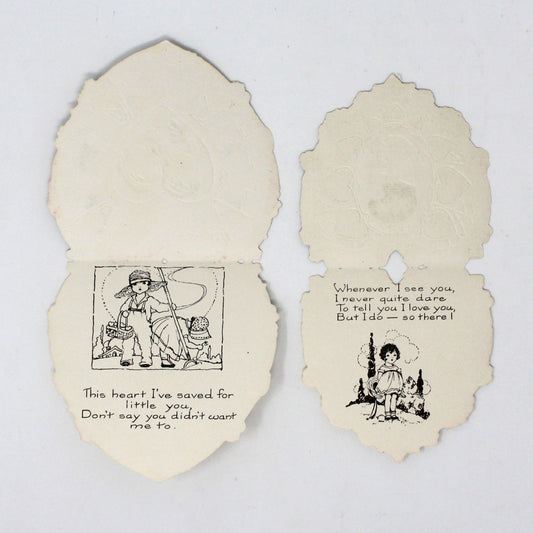 Greeting Card / Valentine Card, Whitney Made, Girl & Boy / Brunette Girl Profile, Set of 2, Vintage 1930's