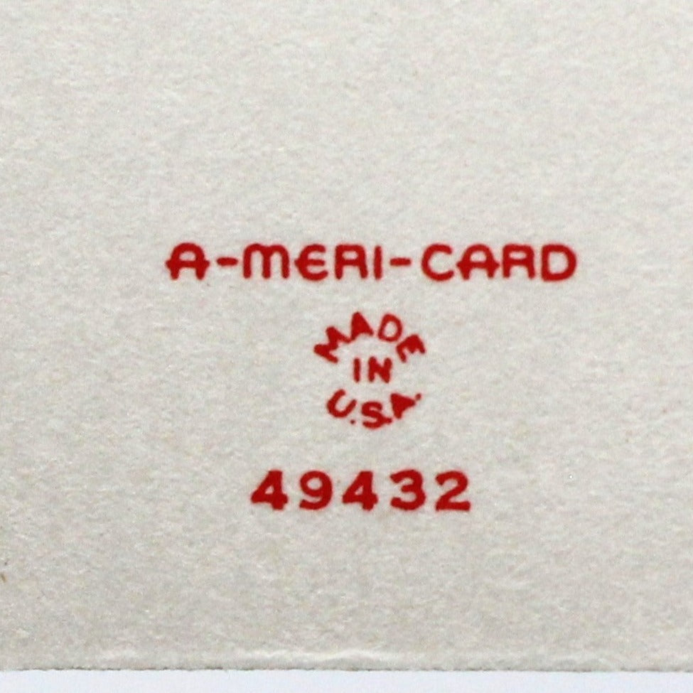 Greeting Card / Valentine Card, A-Meri-Card, Fold Up, Girl Artist Drawing Hearts in Yellow Smock, Unused, Vintage