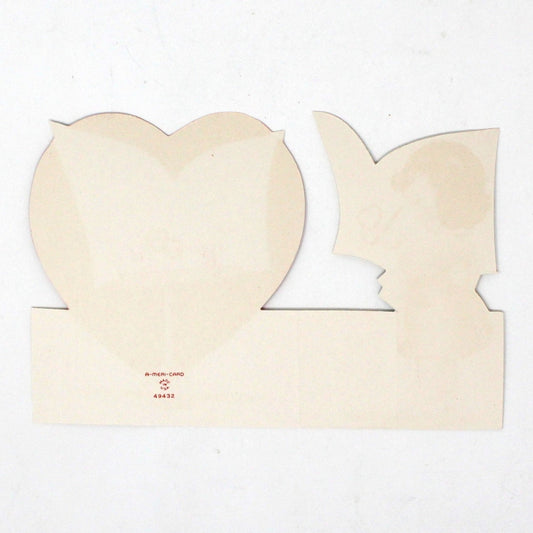 Greeting Card / Valentine Card, A-Meri-Card, Fold Up, Girl Artist Drawing Hearts in Yellow Smock, Unused, Vintage