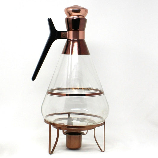 Carafe / Coffee Server, Twin Syrup Pitchers & Warmers, Inland Glass, MCM Copper, Vintage