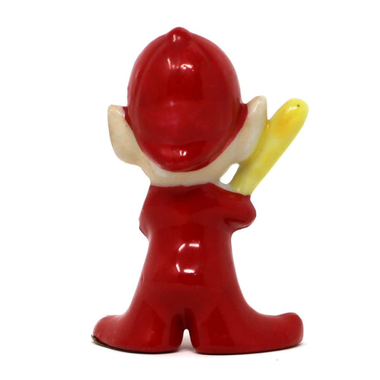 Figurine: Sports Pixie Elf with Baseball Bat, Hand-Painted Porcelain, Kitsch, Japan, 1950s