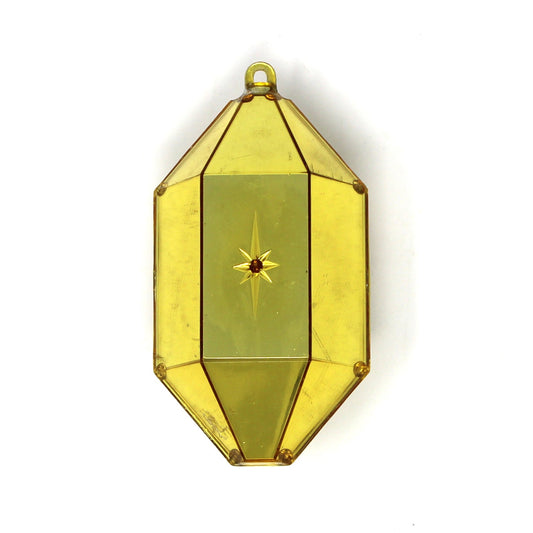 Ornaments, Jewelbrite Diorama, Christmas Bells & Holly, Yellow Hexagon, Mid Century Vintage
