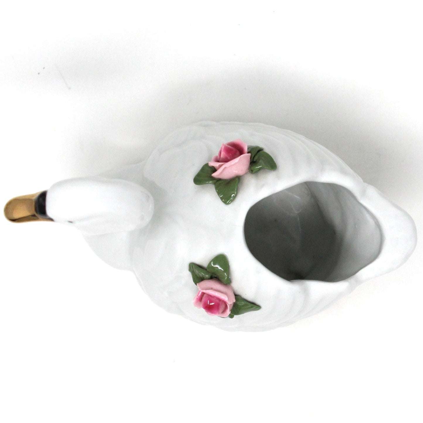 Vase, Dresden Style Swans & Bud Vase, Hand Applied Pink Roses, Vintage