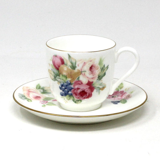 Demitasse & Saucer, Mikasa, Rosemead, Multicolor Florals, Vintage Japan Bone China
