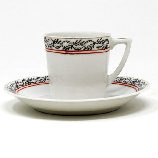 Demitasse & Saucer, Red & Black Abstract Pattern, Occupied Japan, Vintage