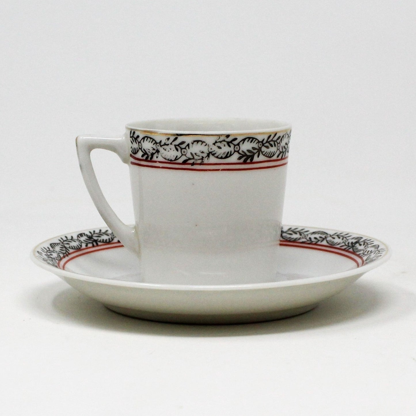 Demitasse & Saucer, Red & Black Abstract Pattern, Occupied Japan, Vintage