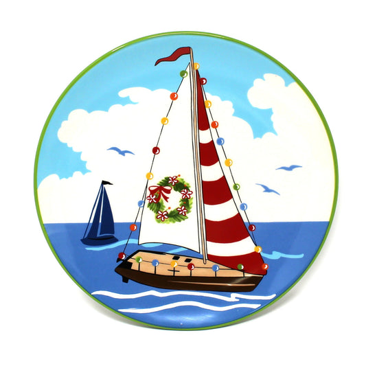 Dessert / Salad Plates, Tropical Christmas Decorative Plates, Lighthouse, Sailboat, Adirondack Chairs, Set of 3, Ceramic, 2006