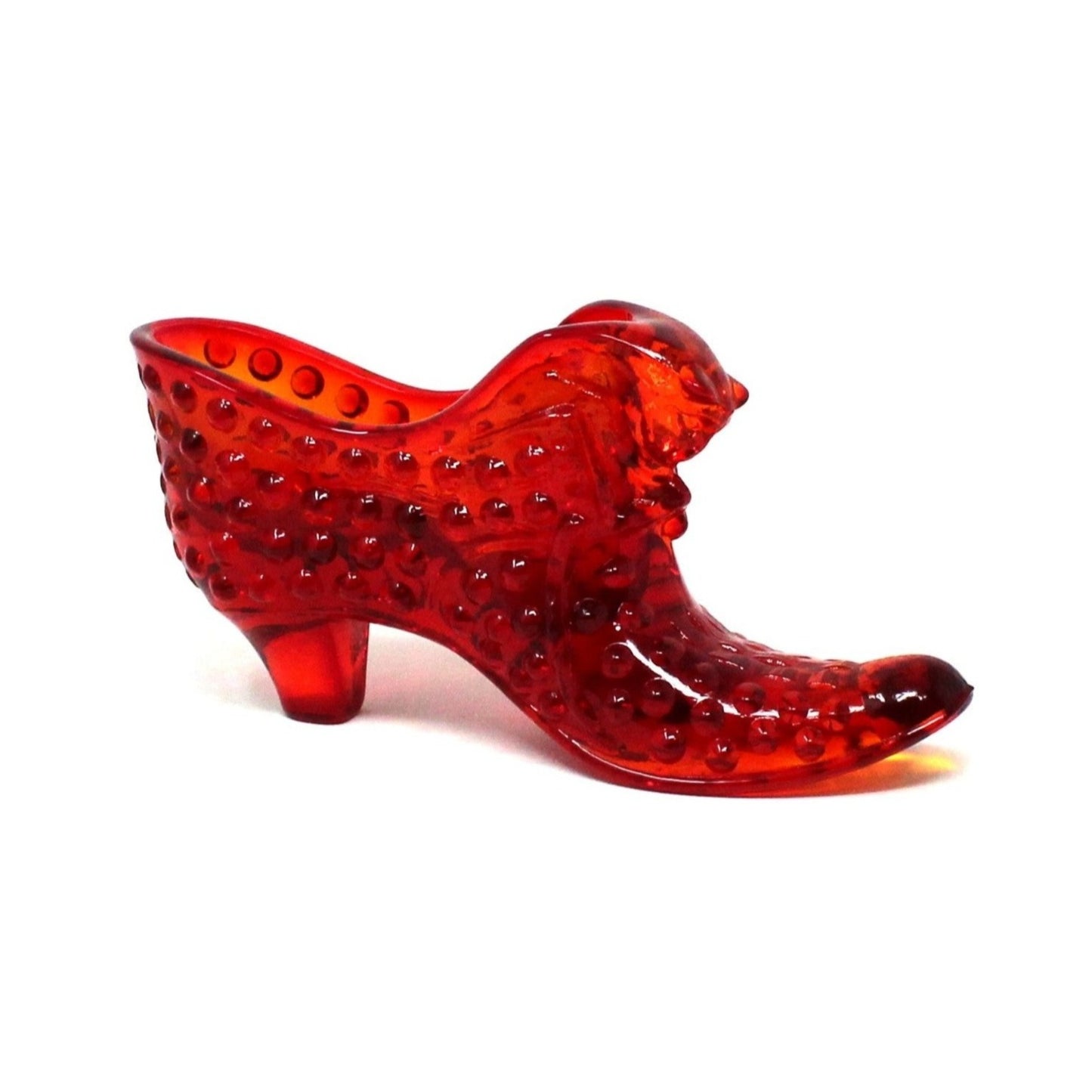 Shoe, Fenton Slipper, Hobnail Orange / Amberina Glass, Vintage, SOLD