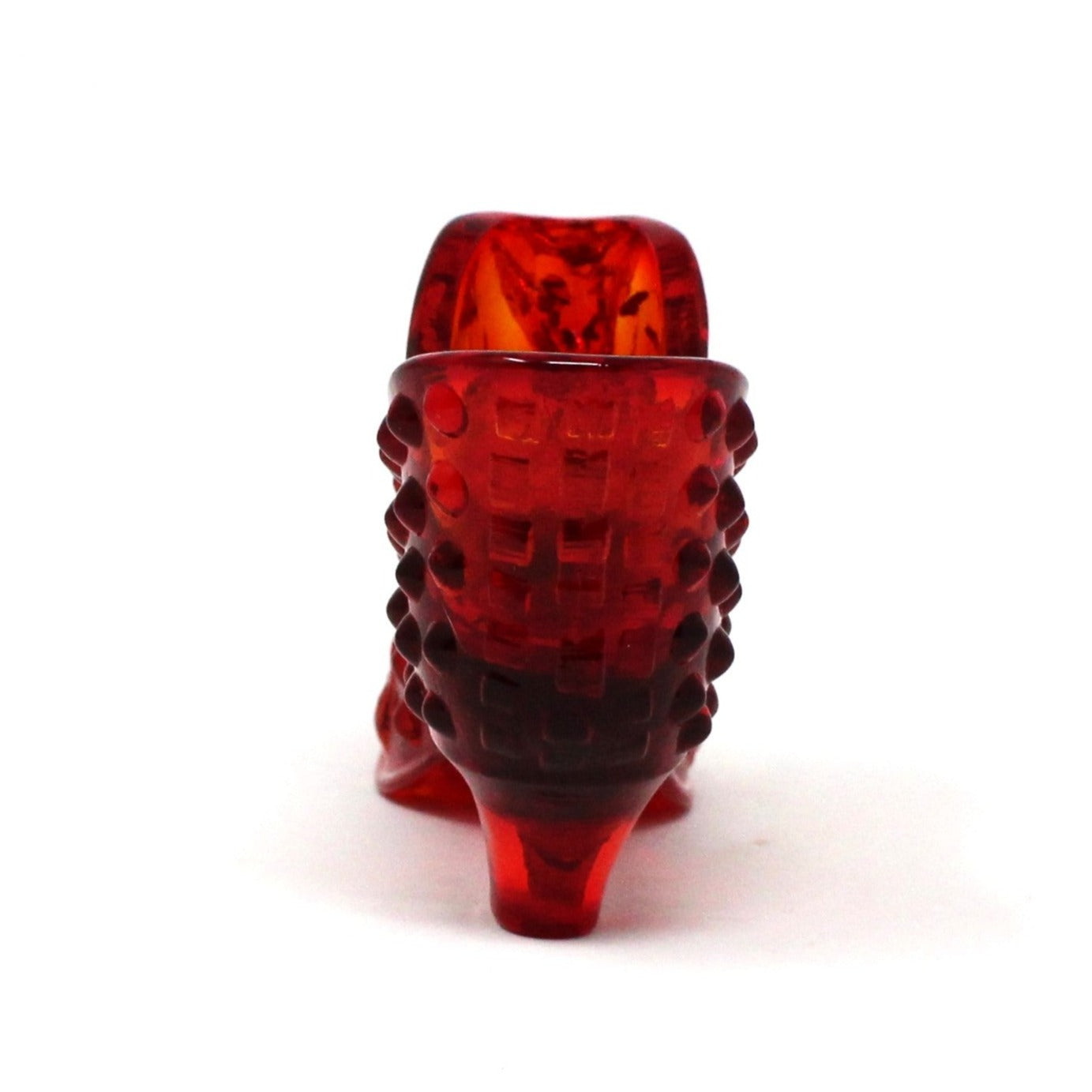 Shoe, Fenton Slipper, Hobnail Orange / Amberina Glass, Vintage, SOLD