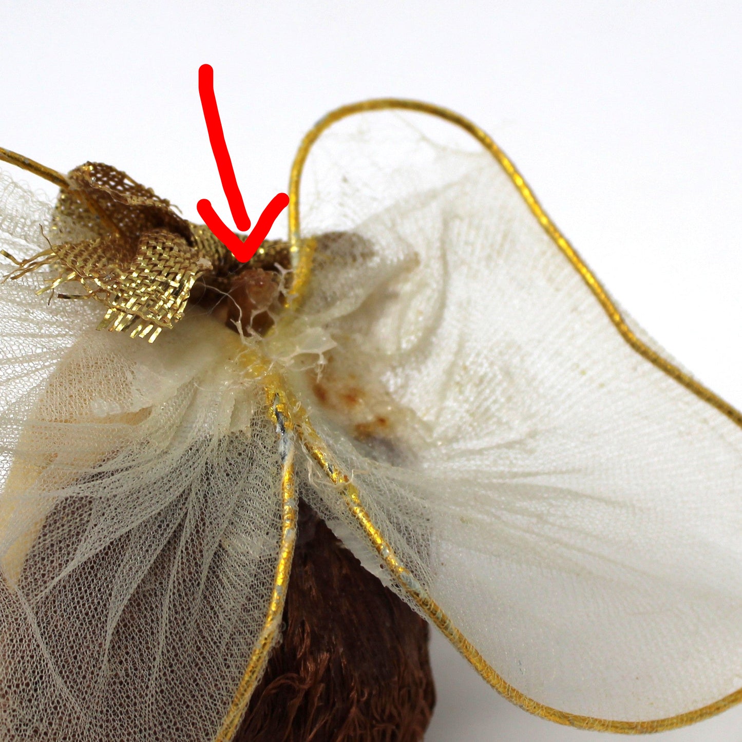 Ornaments, Christmas Angel Head, Hand Painted Stockinette Face, Tulle Wings, Japan, Vintage