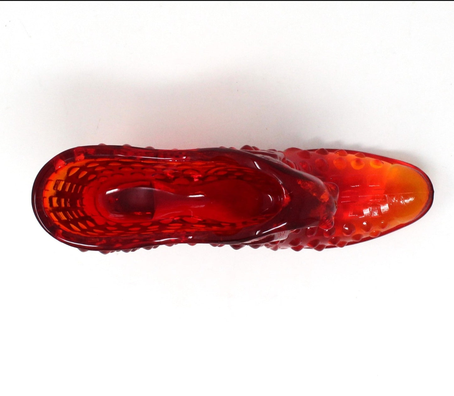 Shoe, Fenton Slipper, Hobnail Orange / Amberina Glass, Vintage, SOLD