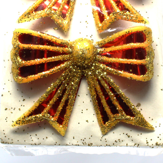 Ornaments, Glitter Bows, Stained Glass Foil Look, Lee Wards Package Unopened, Set of 2, Vintage