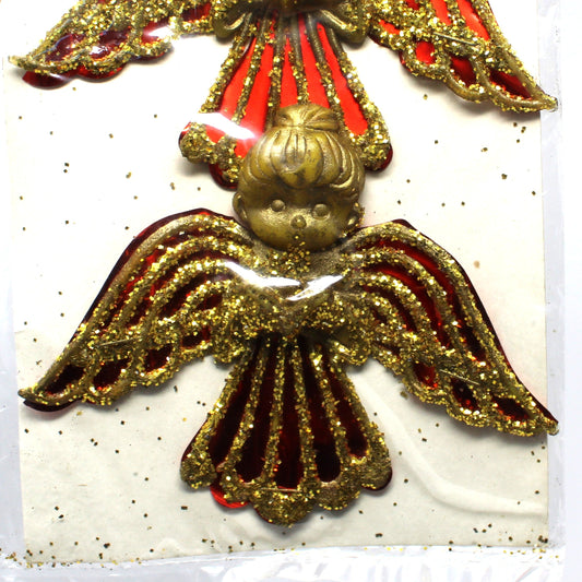 Ornaments, Glitter Angels, Stained Glass Foil Look, Lee Wards Package Unopened, Set of 2, Vintage