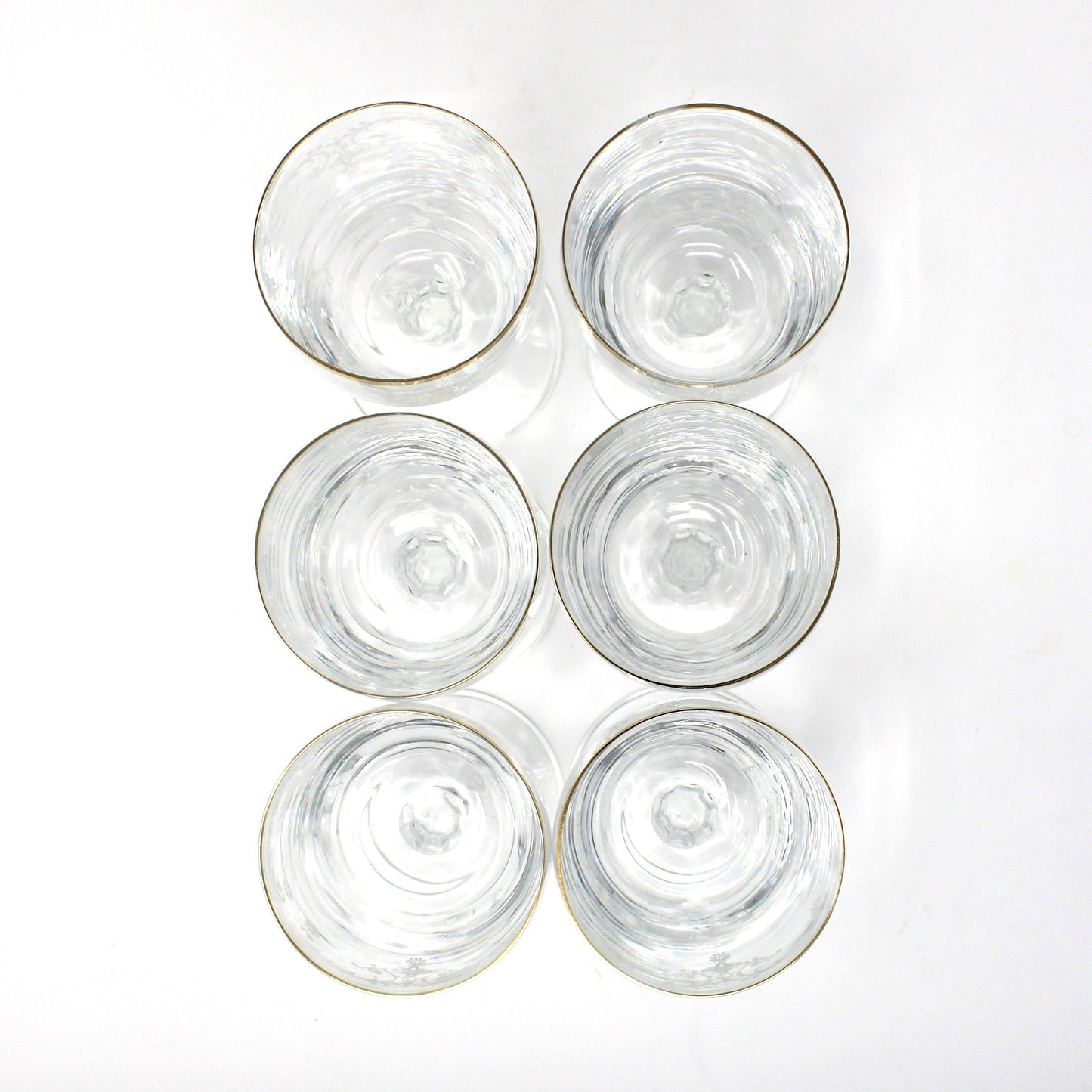 Wine Glasses, White Enamel Stenciled Garland Design, Gold Rims, Set of 6, Vintage
