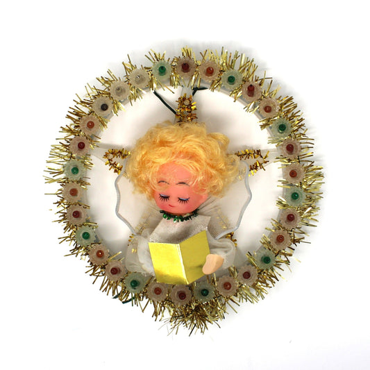Tree Topper, Christmas Angel, Mid Century, 10-Light Multicolor Ring, Tulle Wings, Vintage