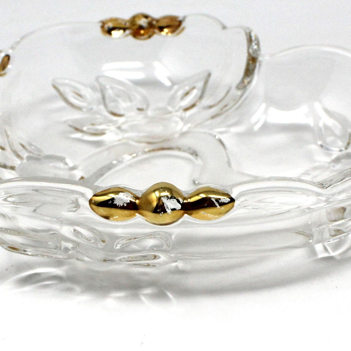 Bon Bon / Candy Dish, Studio Nova, Heart Shaped Glass Dish, Hearts of Gold, Germany, Vintage