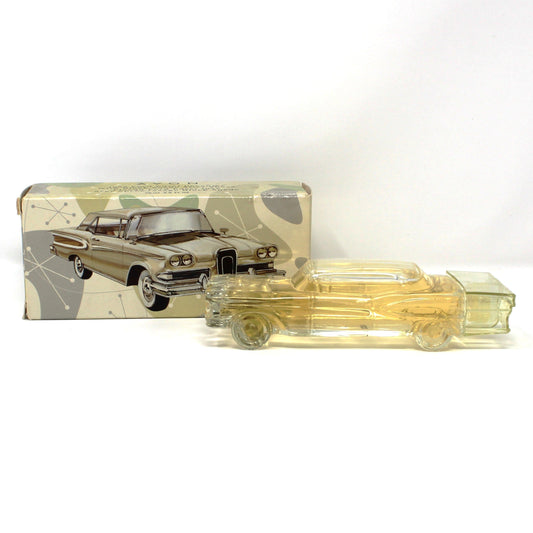 Decanter, After Shave, Avon, 1958 Ford Edsel, Black Suede After Shave in Box, Vintage