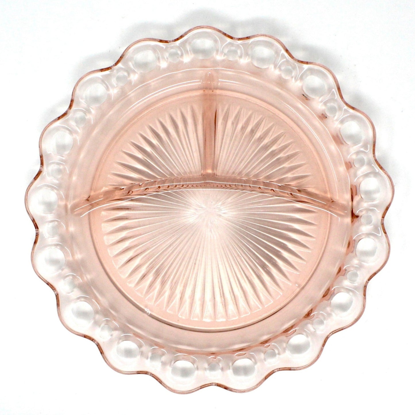 1930's Pink Depression Glass Plate, Open Lace Edge, (Old Colony) by Anchor Hocking
