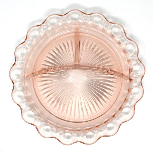 1930's Pink Depression Glass Plate, Open Lace Edge, (Old Colony) by Anchor Hocking