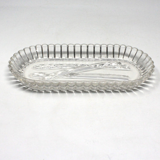 Asparagus Dish, Hazel Atlas, Oval Ribbed Glass, Pattern 1305, Vintage
