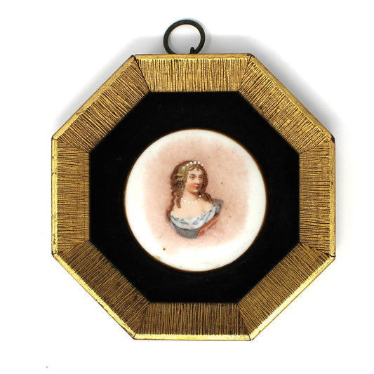 Framed Wall Hanging, Hand Painted Limoges Porcelain Cabochons, Sungott Art Studios, Set of 2, Velvet Matted, Vintage, 1950's