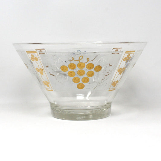 Bowl, Anchor Hocking, Golden Grapes, Large Glass Bowl, Mid Century Vintage