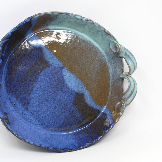 Tray, Ceramic Pottery Tray, Round with Handles, Blue & Brown, Hand Made, SOLD