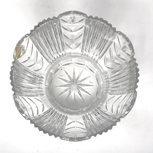 Decorative Bowl, Crystal Clear Industries, Cut Leaves & Sawtooth Rim, 24% Lead Crystal, Poland, Vintage 1960s–70s