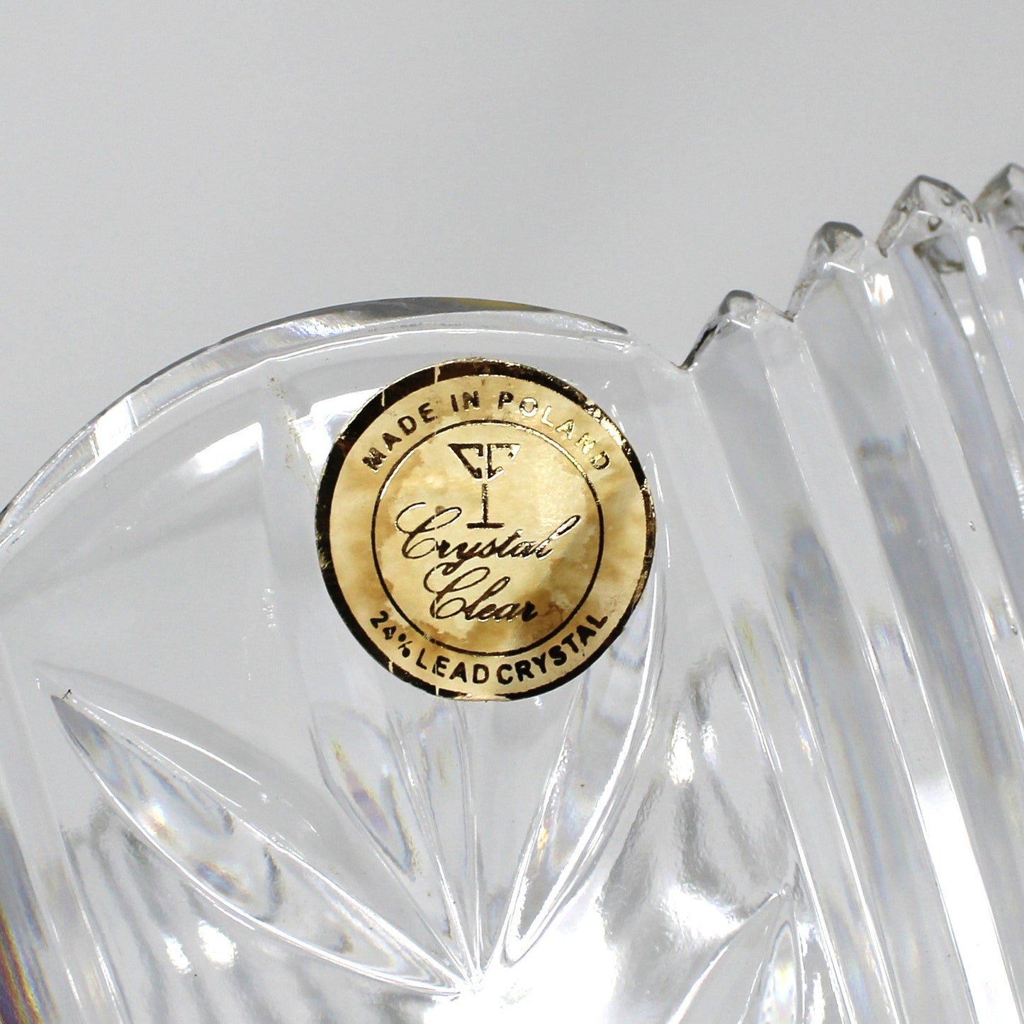 Bowl, Crystal Clear Industries, Poland, Round with Cut Leaves and Sawtooth Rim, 8" Vintage