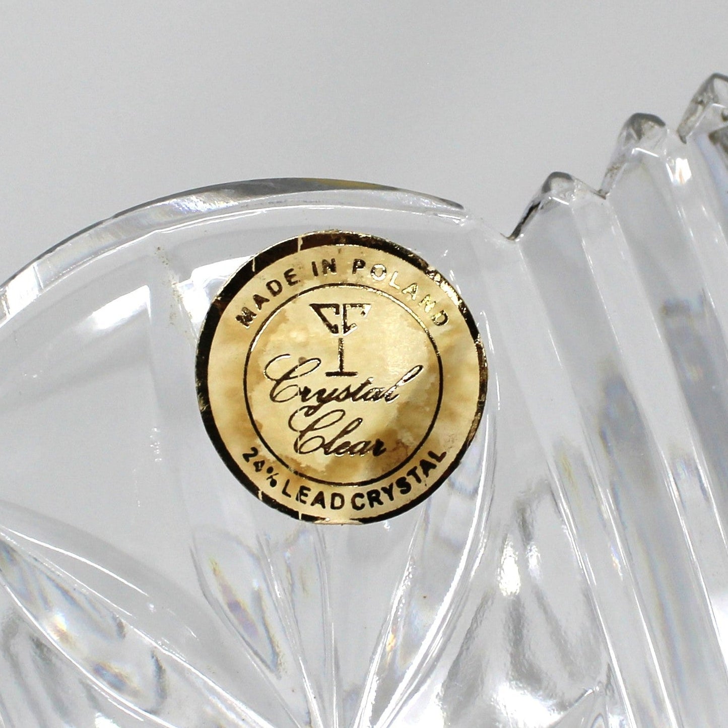 Decorative Bowl, Crystal Clear Industries, Cut Leaves & Sawtooth Rim, 24% Lead Crystal, Poland, Vintage 1960s–70s