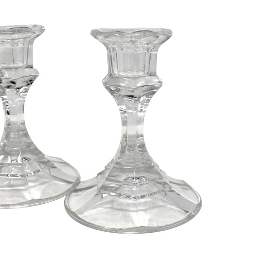Candle Holders, Libbey, Clear Glass #2245 Pattern, Set of 2 Taper Candlesticks, Vintage