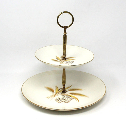 Two-Tier Tray, Homer Laughlin, Golden Wheat Rhythm Shape, Tidbit Tray, Vintage, SOLD