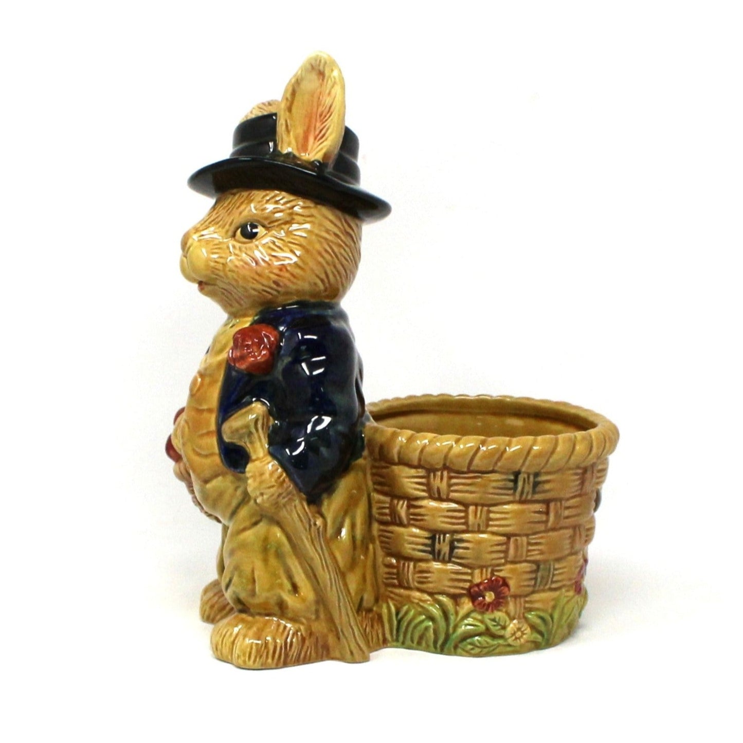 Planter, Bunny Rabbit Dressed Up with Jacket & Hat, Ceramic
