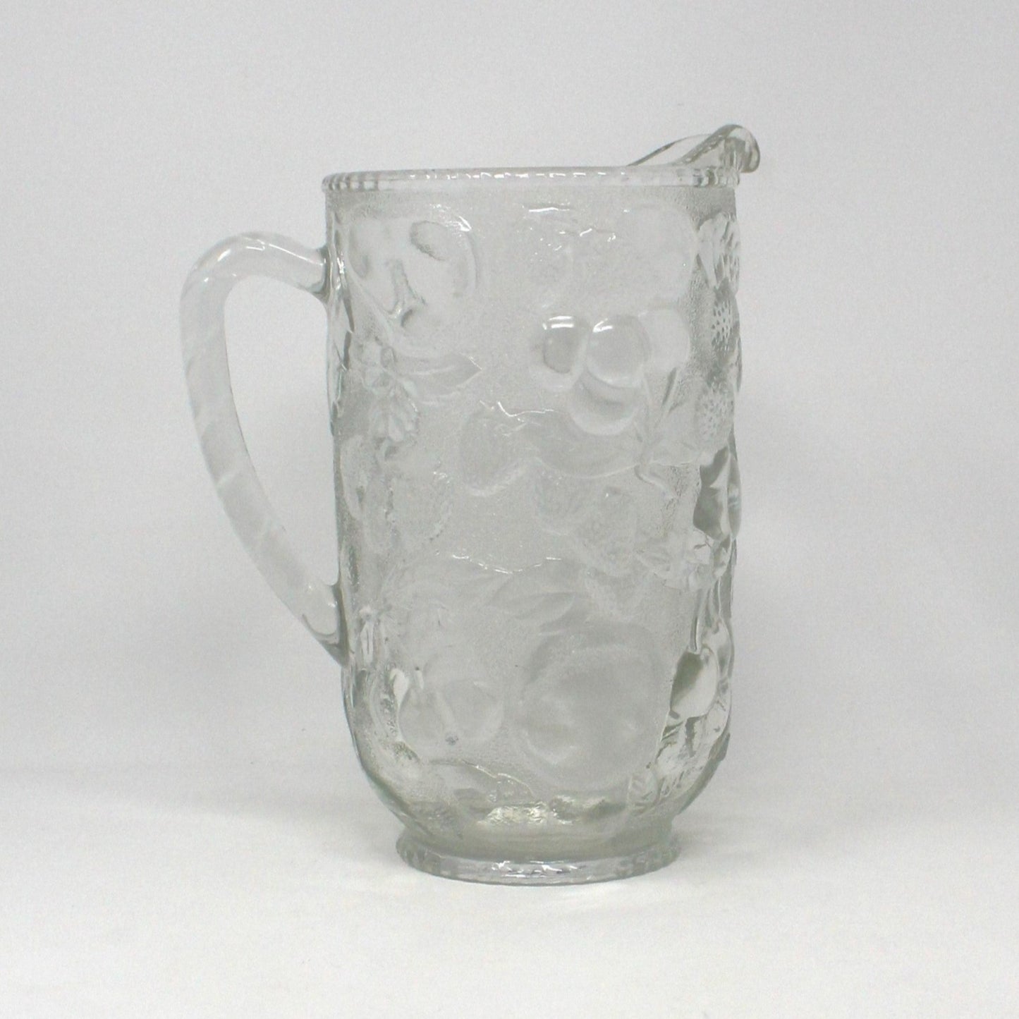 Pitcher, Libbey, Orchard Fruit Clear Glass, Embossed Fruits, Vintage