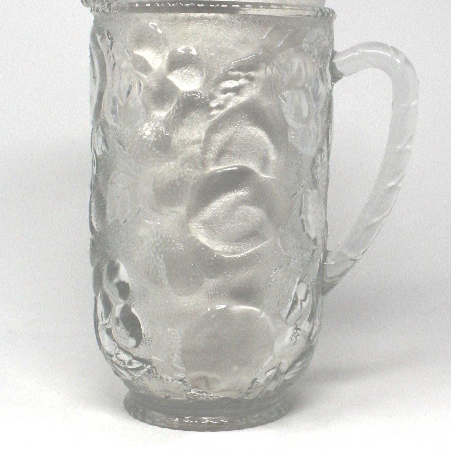 Pitcher, Libbey, Orchard Fruit Clear Glass, Embossed Fruits, Vintage