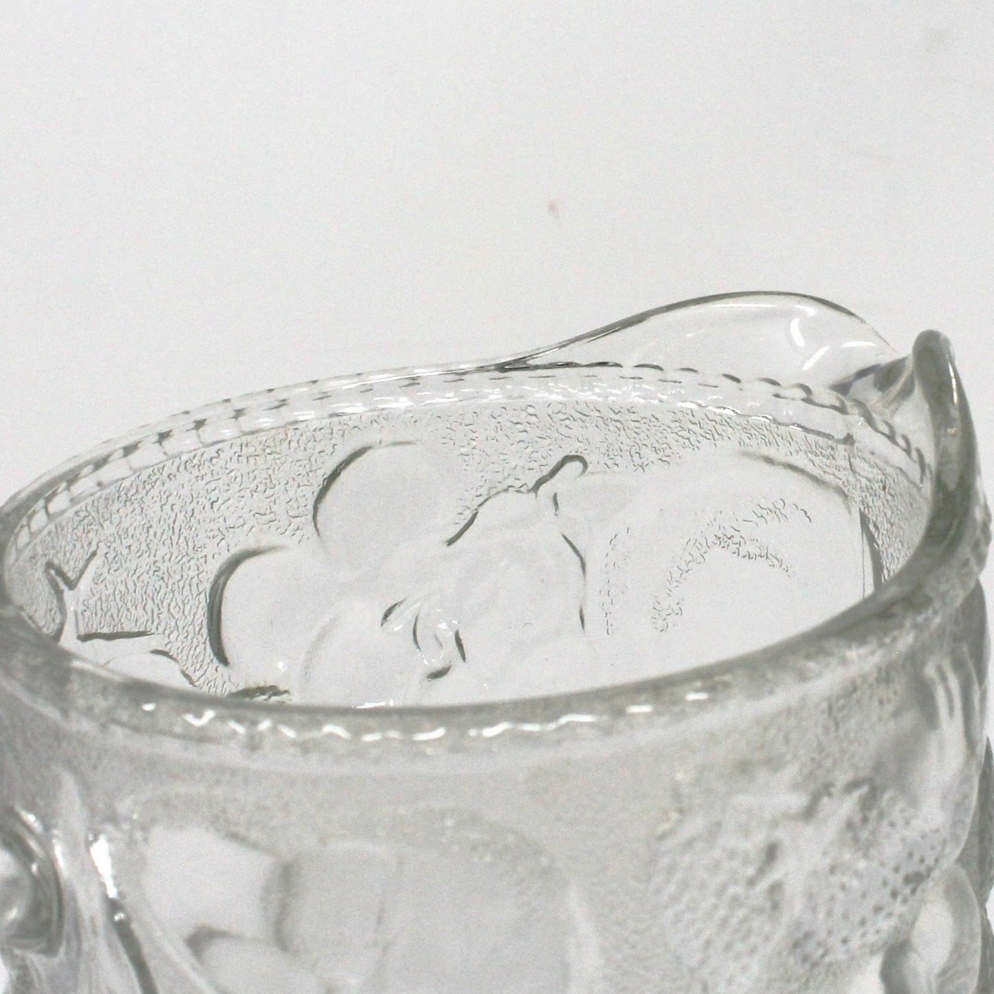 Pitcher, Libbey, Orchard Fruit Clear Glass, Embossed Fruits, Vintage