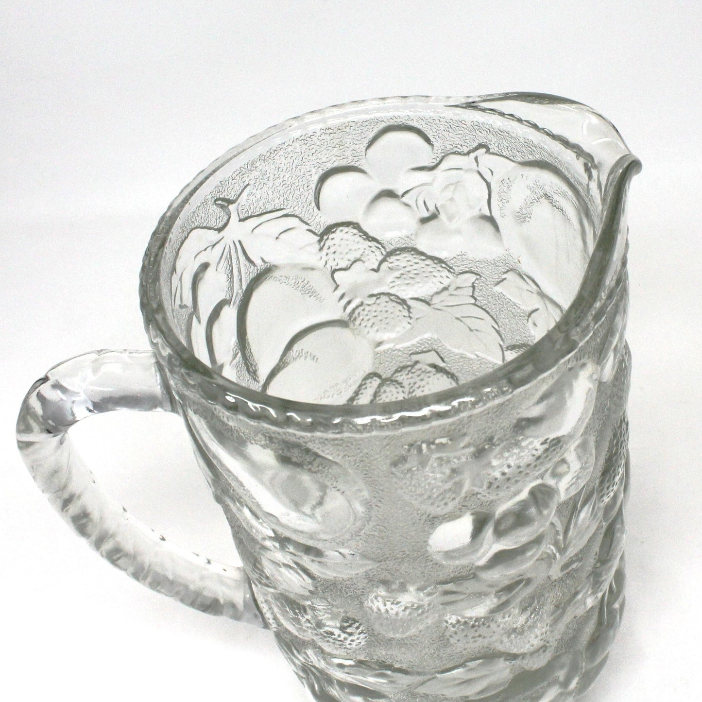 Pitcher, Libbey, Orchard Fruit Clear Glass, Embossed Fruits, Vintage